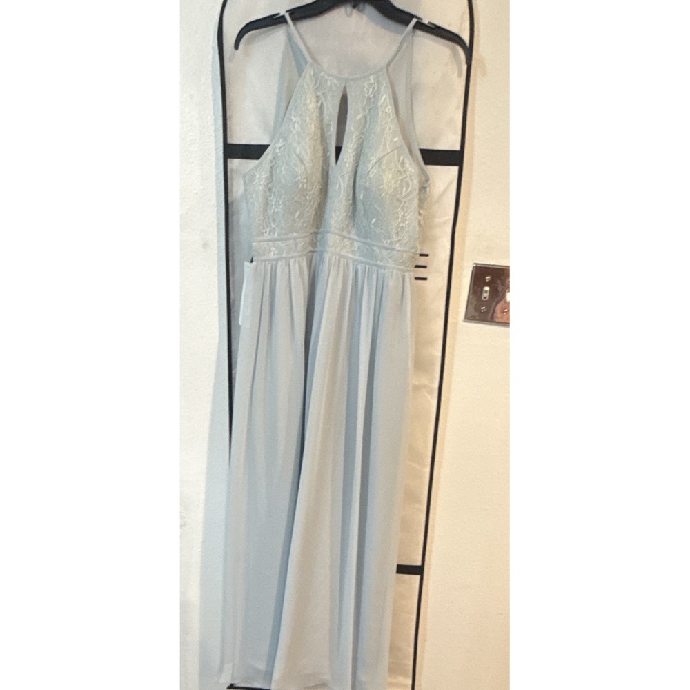 Women's Blue Floral Lace Sleeveless V-Neck Maxi Dress Empire Waist Tie Custom